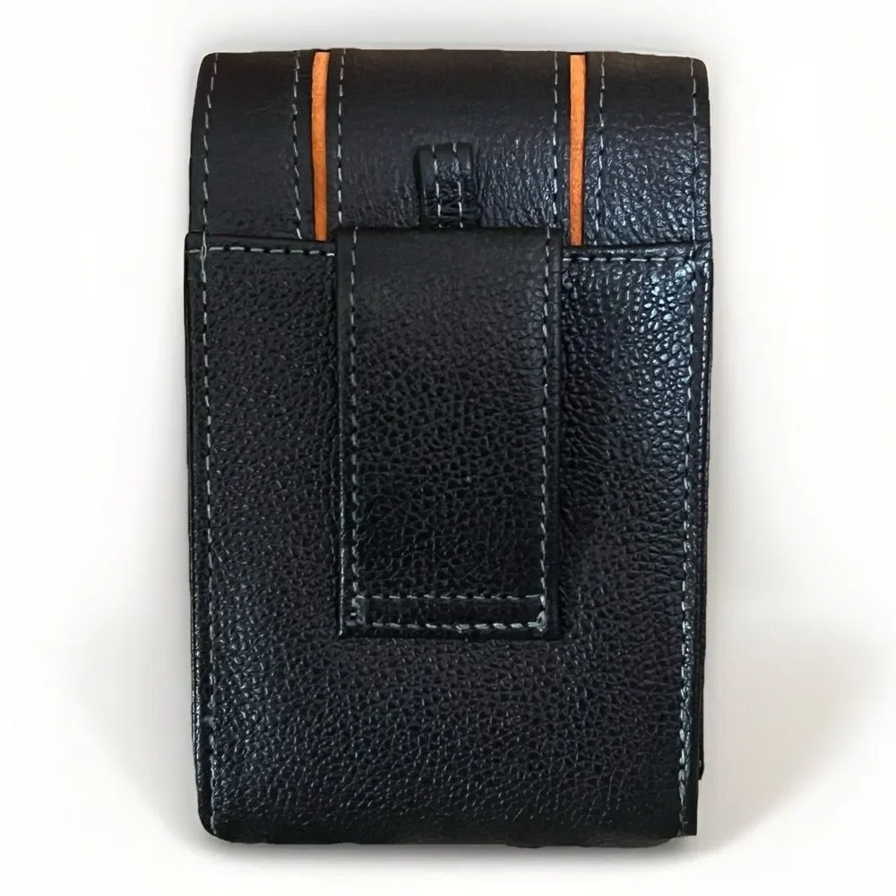 Harley Davidson Leather Belt Pouch Case Studded Black Orange NOS Wrist Strap